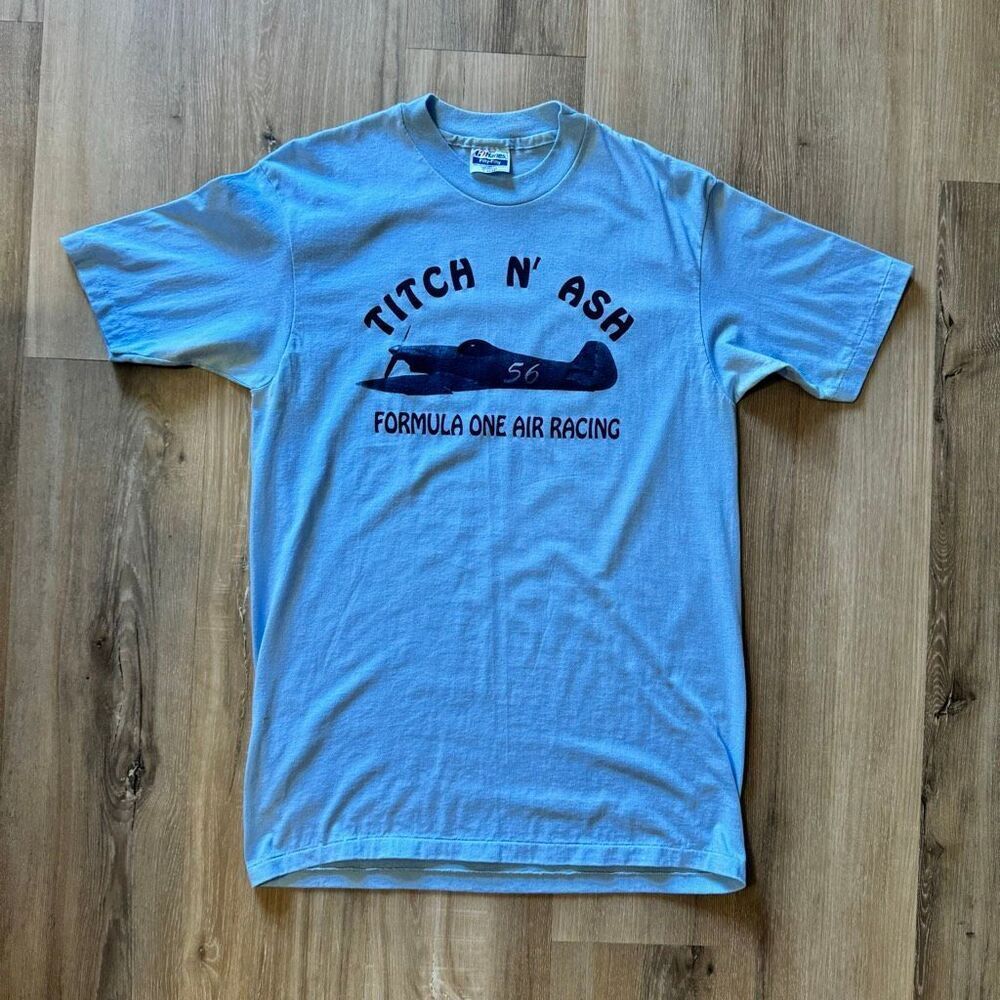 Vintage Formula One Air Racing Titch N Ash Blue Single Stitch Shirt Size Large